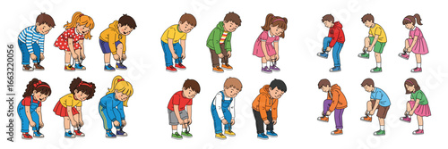 Kids Tying Shoelaces Character Set