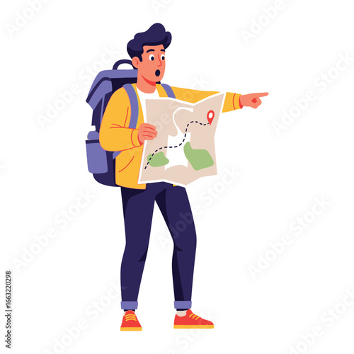 Adventure Beckons: A Solo Explorer Navigates, map in hand, ready to follow an unseen trail through verdant landscapes. He's a true representation of wanderlust.