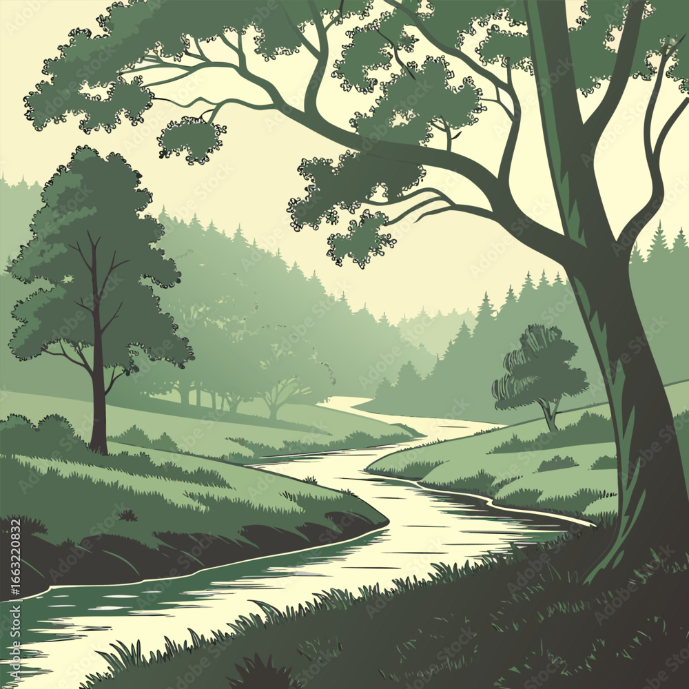 Naklejka premium A River Runs Through It Forest reflection.