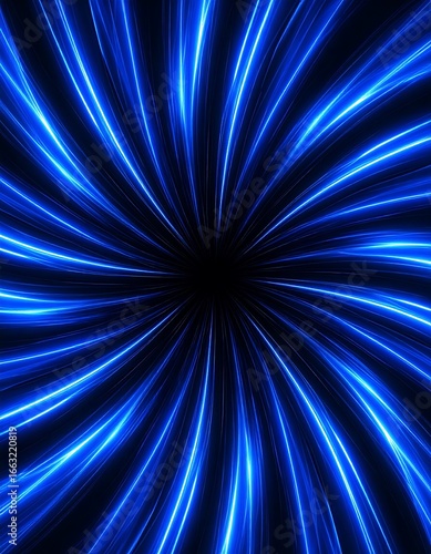 Abstract blue swirling lines on black background