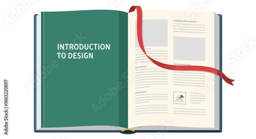 A 2D vector illustration of a book with the title "Introduction to Design." This image is perfect for themes of education, design, learning, and academic studies.