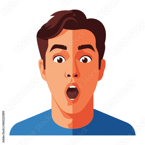Astonishment: An illustration of a person's face expressing an emotive state of shock and surprise. Capturing the intensity of a startled reaction, perfect for conveying astonishment.