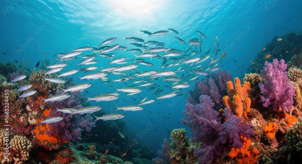 Fototapeta premium Tropical reef with fish swimming above coral formations