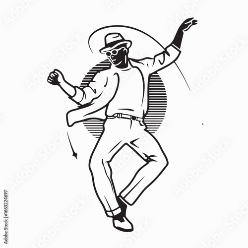 Retro 80s Disco Party Man Dancing Silhouette Vector Logo Design Classic
