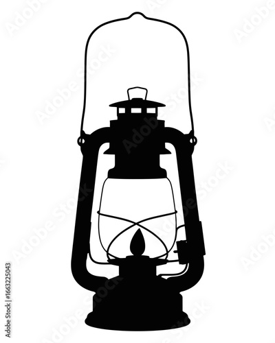 Classic kerosene lantern silhouette isolated on white background