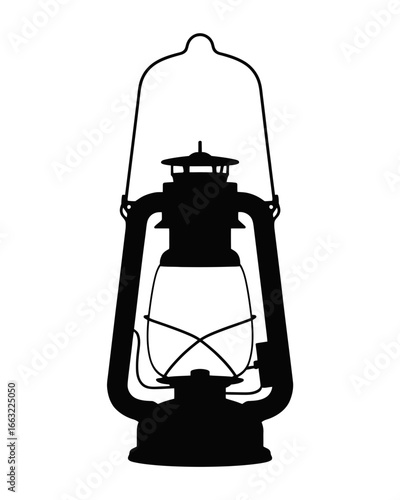 Classic kerosene lantern silhouette isolated on white background