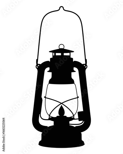 Vintage kerosene lantern silhouette isolated on white background