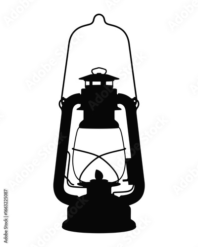 Vintage kerosene lantern silhouette isolated on white background