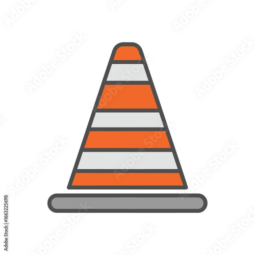 Illustration of a safety cone in vibrant orange and white stripes, used for traffic control and roadwork, highlighting its essential role