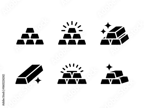 Collection of gold bar icons representing wealth and investment silhouette isolated on white background