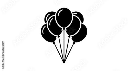 A cluster of black balloons in a silhouette style isolated on white background