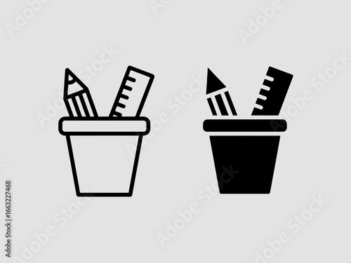 Pencil and ruler holder icon set silhouette isolated on white background