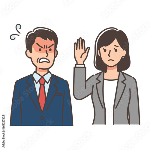 Workplace Conflict: A clash unfolds as a displeased individual reacts to the gesture of another, showcasing an expressive emotional moment in a professional environment.