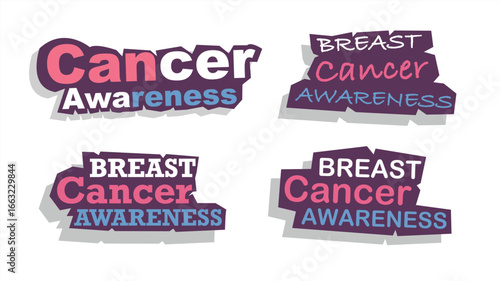Collection of breast cancer awareness typography labels and ribbon icons