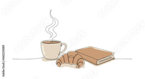 Cozy Morning Coffee, Croissant, and Book: A Simple, Relaxing Scene