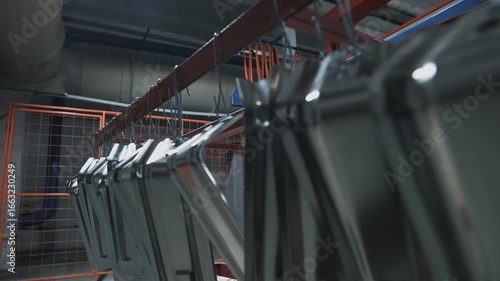 Electroplating. A production line for coating with a protective layer of metal. Corrosion and rust protection	
