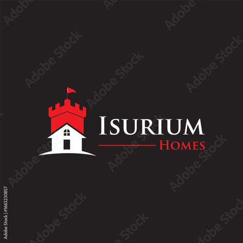 Modern Red and White Castle Home Logo Design:  Strong, Secure, and Luxurious Real Estate Branding.