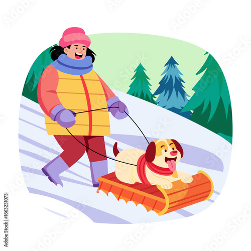 A flat style illustration showing dog sled