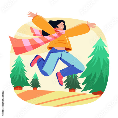 Flat illustration showing a happy jumping character