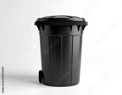 Black plastic trash can
