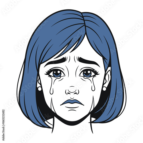 Tears of Sorrow: A close-up portrait of a distressed figure, capturing the raw emotion of grief with teardrops cascading down her face.