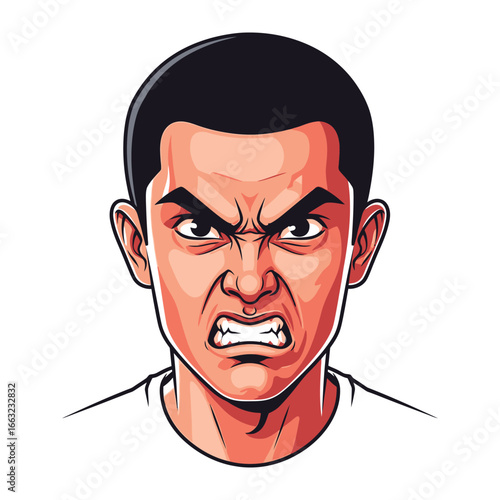 A portrait of pure and raw Anger: A stylized illustration captures a man's intense expression of rage, with furrowed brow and clenched teeth.