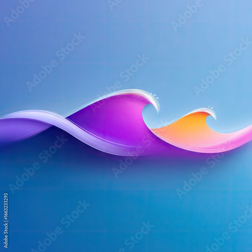 Layered Purple And Orange Waves On Blue Background