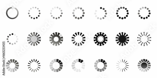 Collection of circular loading spinners icon progress