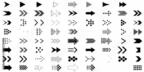 Collection of various black and gray arrow icons on white background