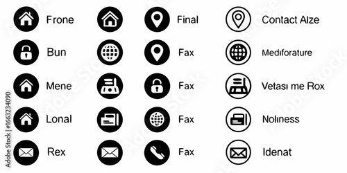 Set of 15 contact information icons with text labels