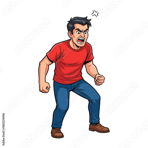 Intensity Unleashed: A person is depicted in a cartoon-like illustration, radiating intense emotions, their expression etched with fury and frustration. The image underscores the raw.