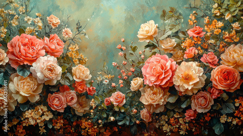 Wallpaper Mural A symphony of delicate flowers, rendered in the enchanting style of watercolor art, unfolds against a backdrop of lush botanical elements, perfect for transforming into a luxurious floral wallpaper,  Torontodigital.ca