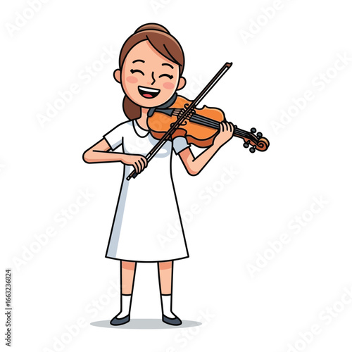 Harmony in the Hands: A young musician finds joy in music, serenading with her violin, her eyes alight with passion and serenity, a pure display of artistic expression.