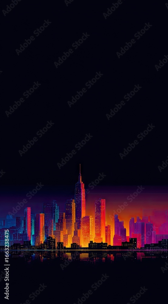Obraz premium Night city skyline, vibrant colors