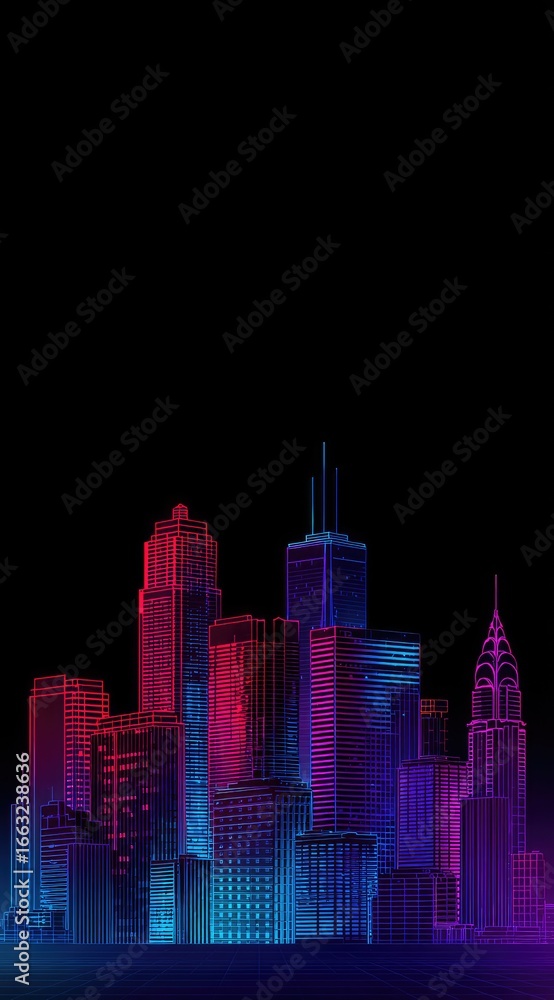 Obraz premium Neon cityscape silhouette, vibrant colors
