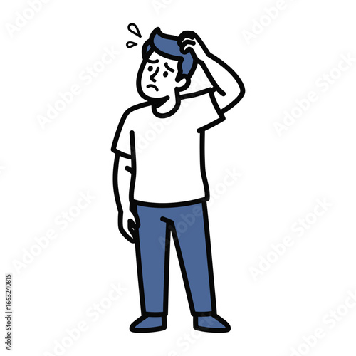 Bewildered Thought: A simple illustration of a man scratching his head, a clear symbol of confusion and uncertainty, inviting empathy and curiosity. 