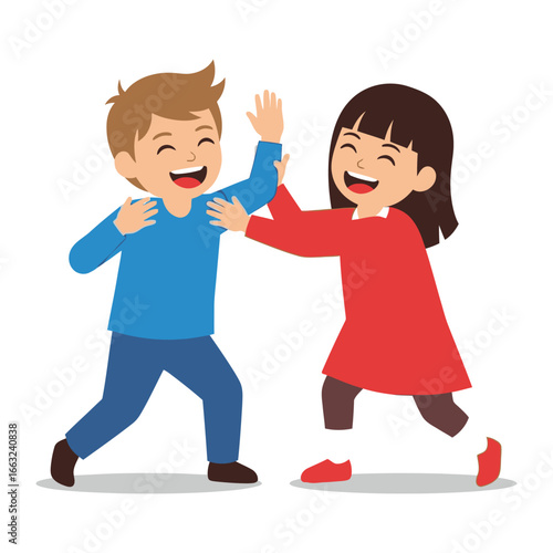 Childhood Play: A vibrant depiction of two joyous children engaged in playful interaction, exuding the unbridled happiness and innocence of youth.