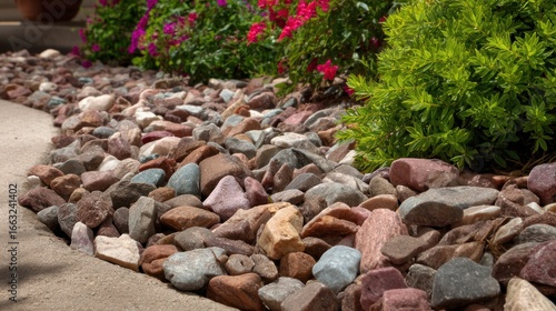 Fototapeta Naklejka Na Ścianę i Meble -  Gravel used as mulch in decorative landscape