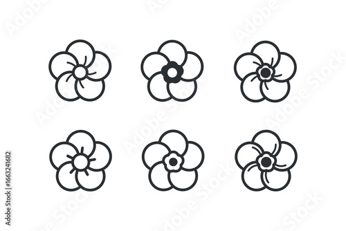 Forget me not illustration. FLower bud symbol. Set of 6 geometric shape.