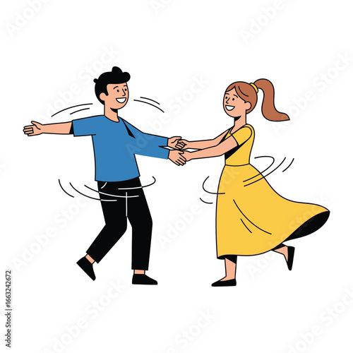 Joyful Waltz: A couple waltzes, filled with the joyful rhythm of life. Their intertwined hands, and the sway of their movements captures the essence of connection and shared happiness.