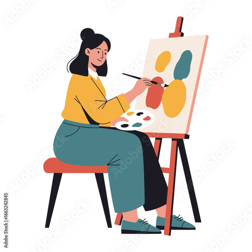Artistic Pursuit: An artist, engrossed in creative expression, meticulously paints on a canvas, surrounded by vibrant colors, reflecting the beauty of artistic endeavors.