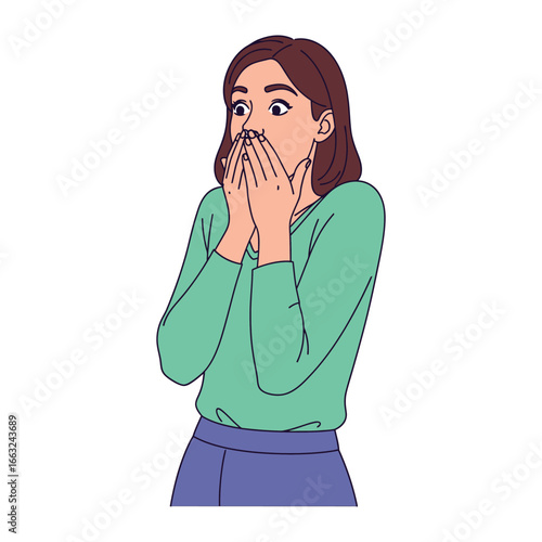 Overwhelmed Surprise: A woman's hands fly to her mouth, her eyes wide with shock and wonder, embodying a moment of disbelief and astonishment.
