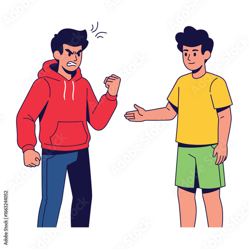Conflict Confrontation: A dramatic illustration showcases an intense conflict between two individuals, embodying strong emotions.