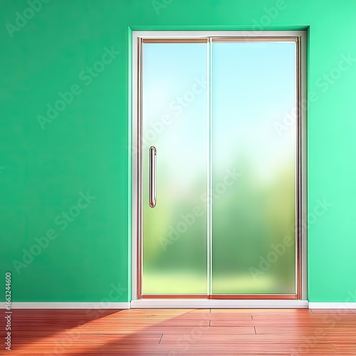 Modern Frosted Glass Sliding Door in Green Room Interior