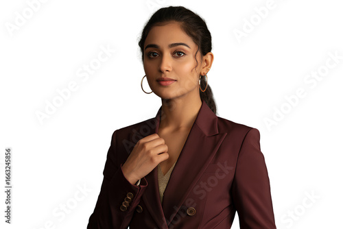 Confident Indian Businesswoman in Maroon Suit, Professional Headshot, Isolated on Transparent Background