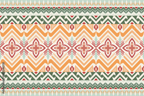 Fabric geometric pattern For Horizontal textiles or wallpaper and background.Red, green,orange tone