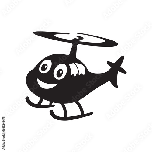 A playful pose illustration in helicopter silhouette style with white background