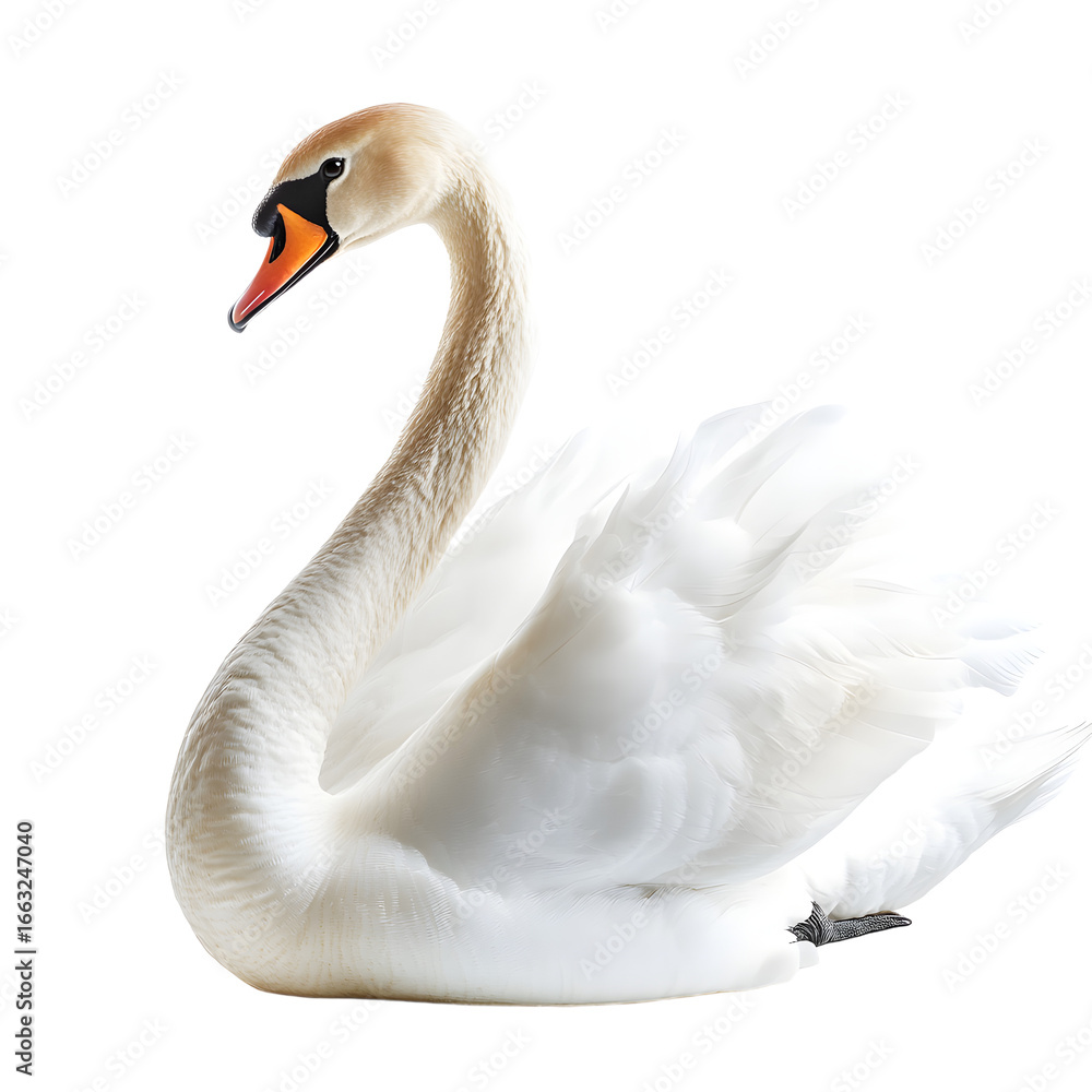 Obraz premium Graceful Swan on White Background - Professional Isolated Image for Design Projects