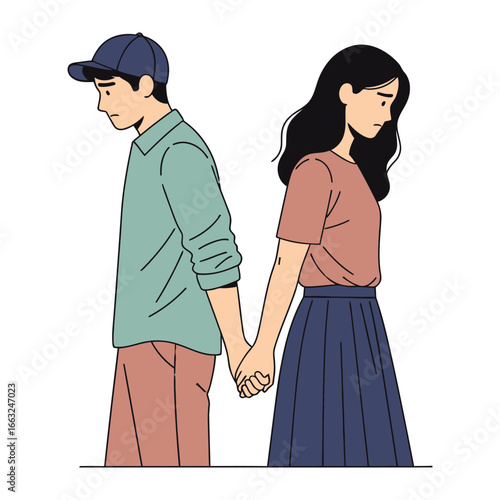 Heartbreak's Embrace: A tender depiction of a couple on the verge of parting, their hands clasped as they confront an emotional crossroads, conveying sorrow, conflict.