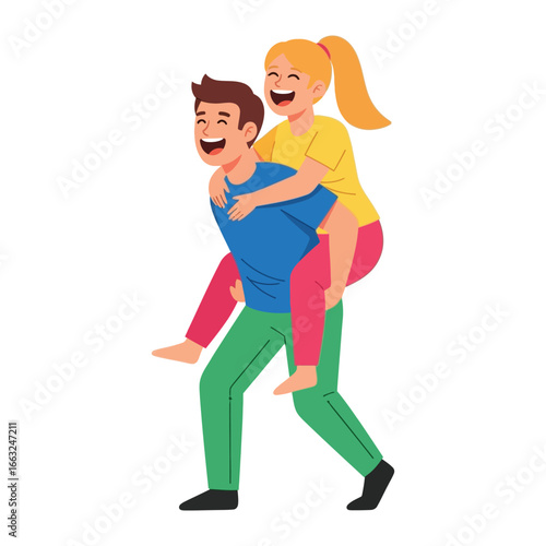 Joyful Piggyback Ride: A couple revels in a moment of pure joy as they play and laugh together, embodying the essence of youthful exuberance and the magic of human connection.